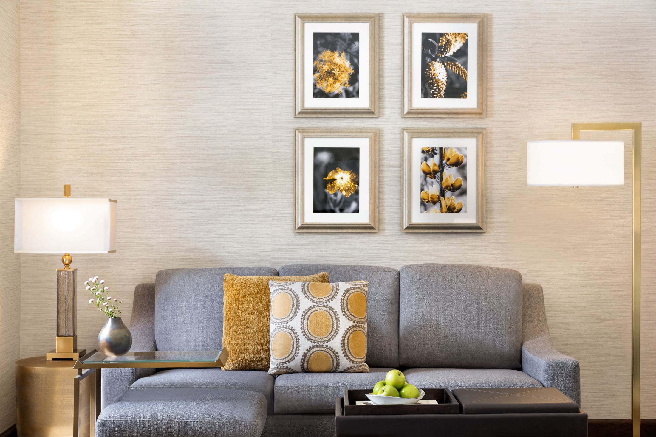 Fairmont Gold luxurious sectional and four photos on the wall