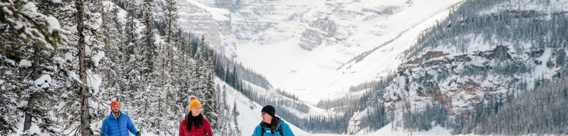 group of people snowshoeing