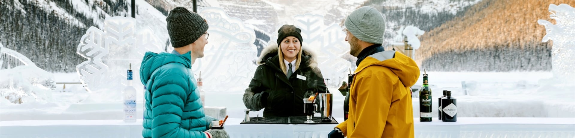 couple ordering drinks at the ice bar