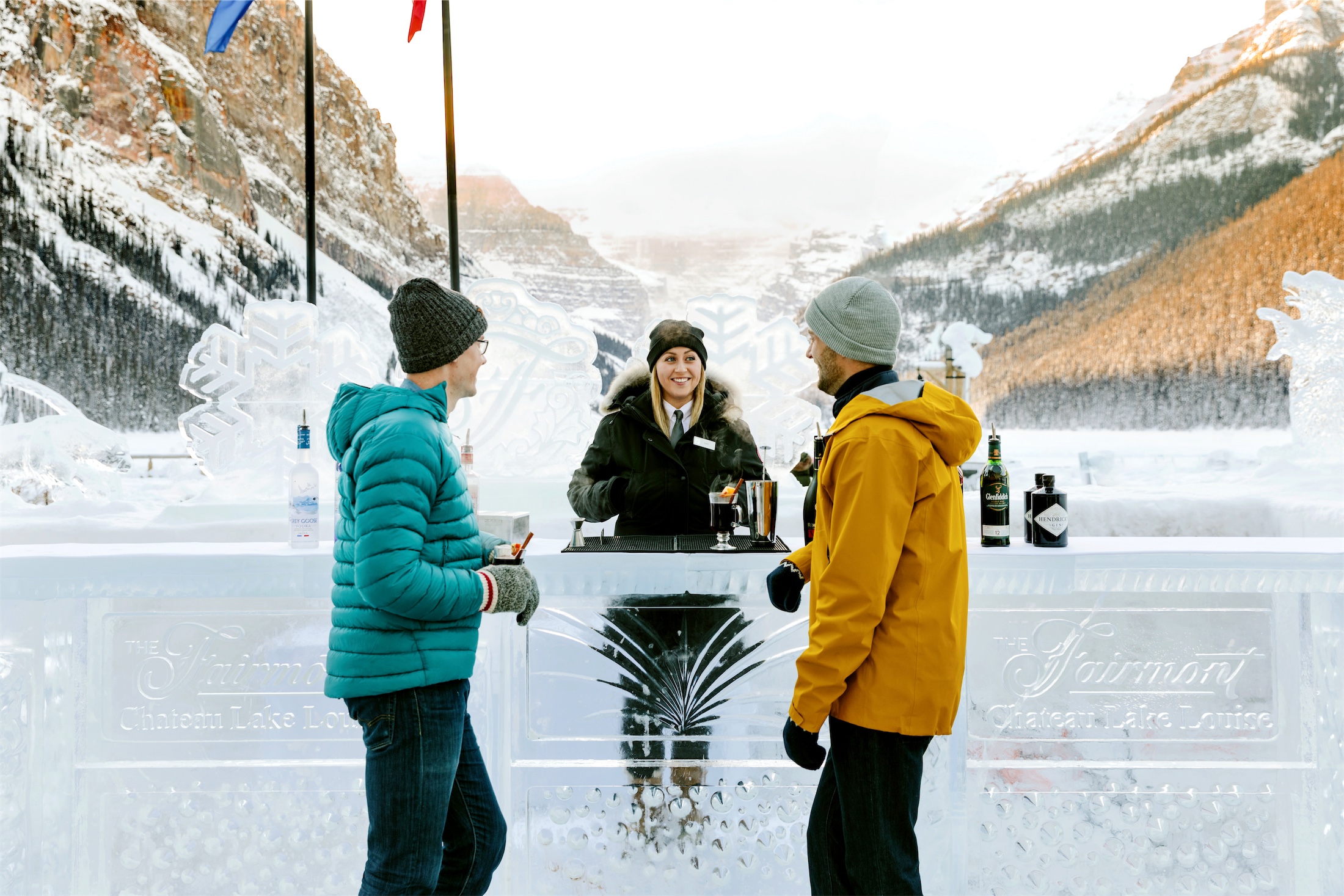 couple ordering drinks at the ice bar