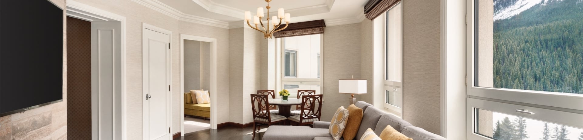 long living room with small sectional