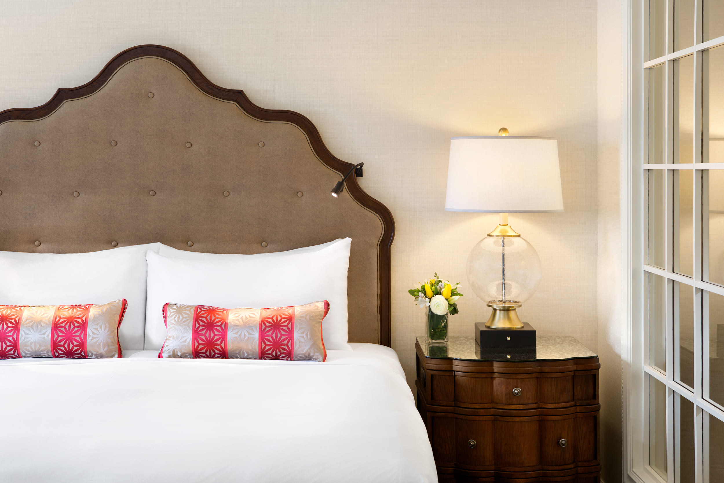 close up of bed and nightside table