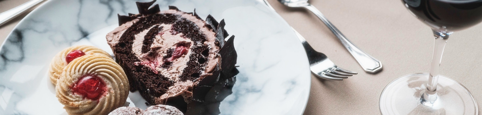 dessert on a plate sits on a table