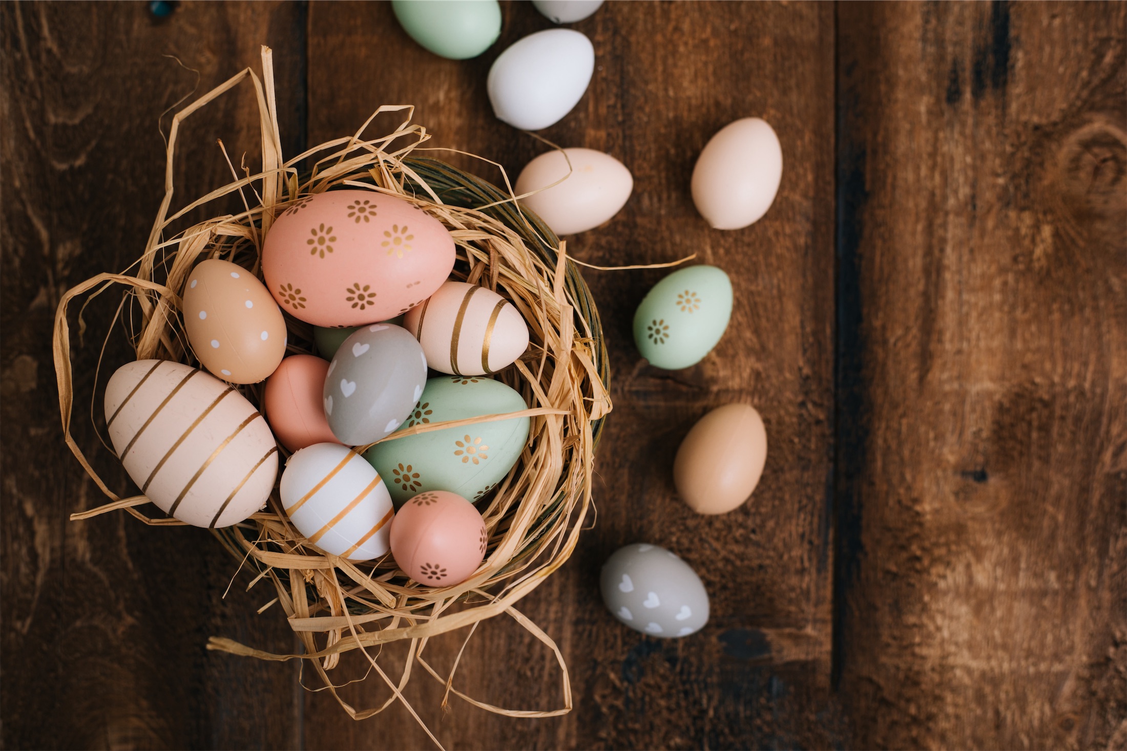 easter eggs on a wooden table