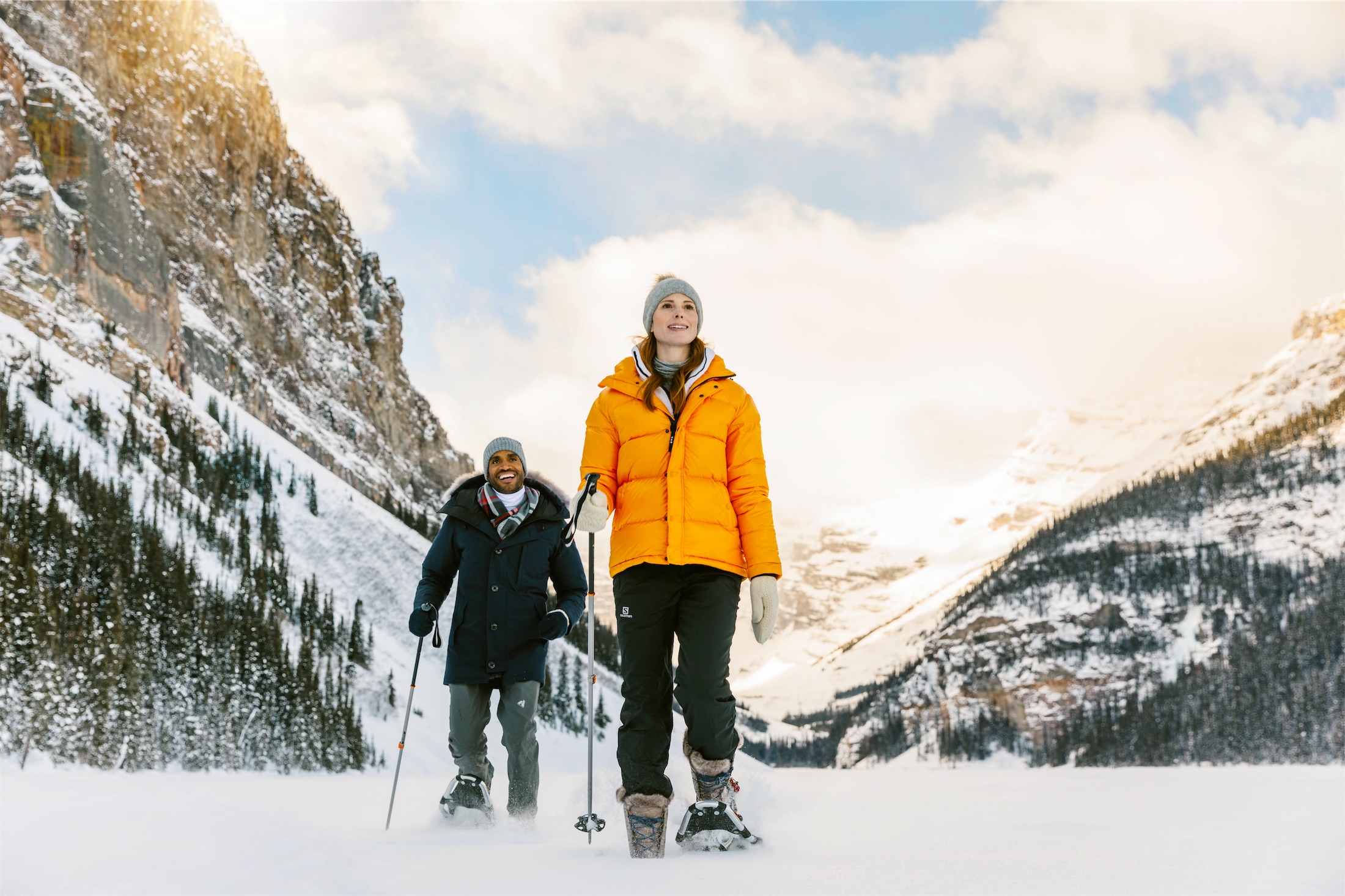 people snowshoeing in winter