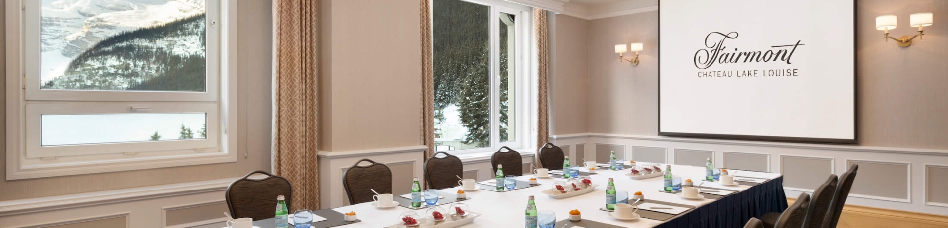 interior of a meeting room with table placements