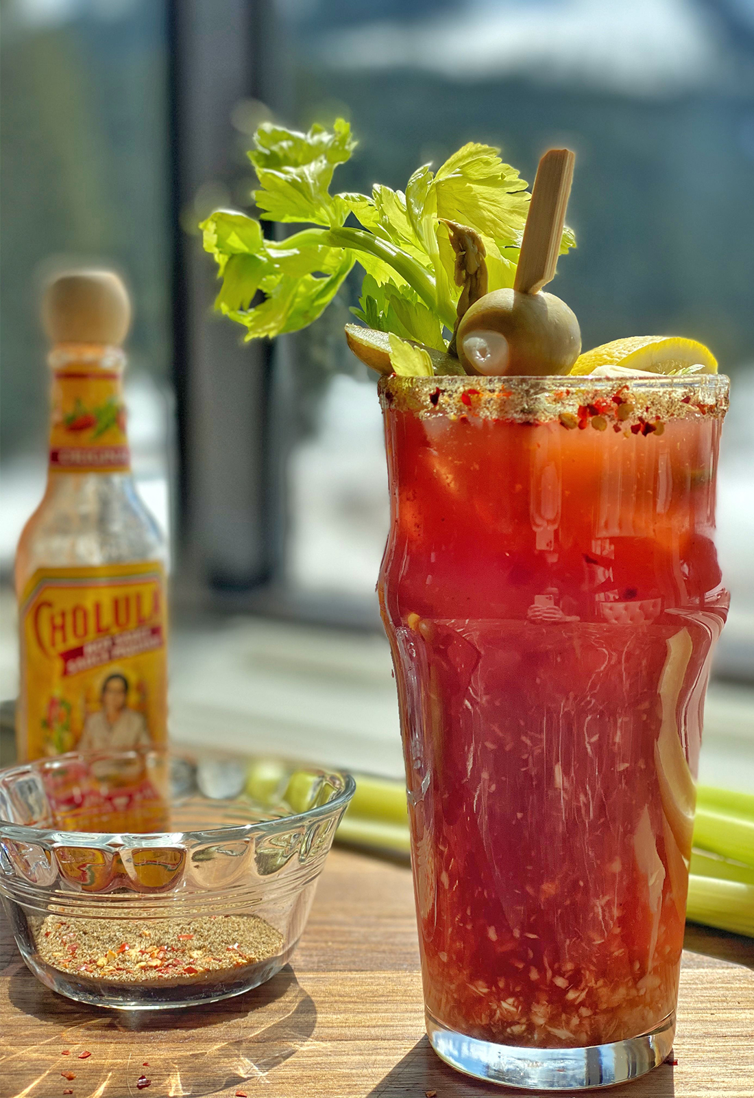 Close up of a Classic Canadian Caesar cocktail.