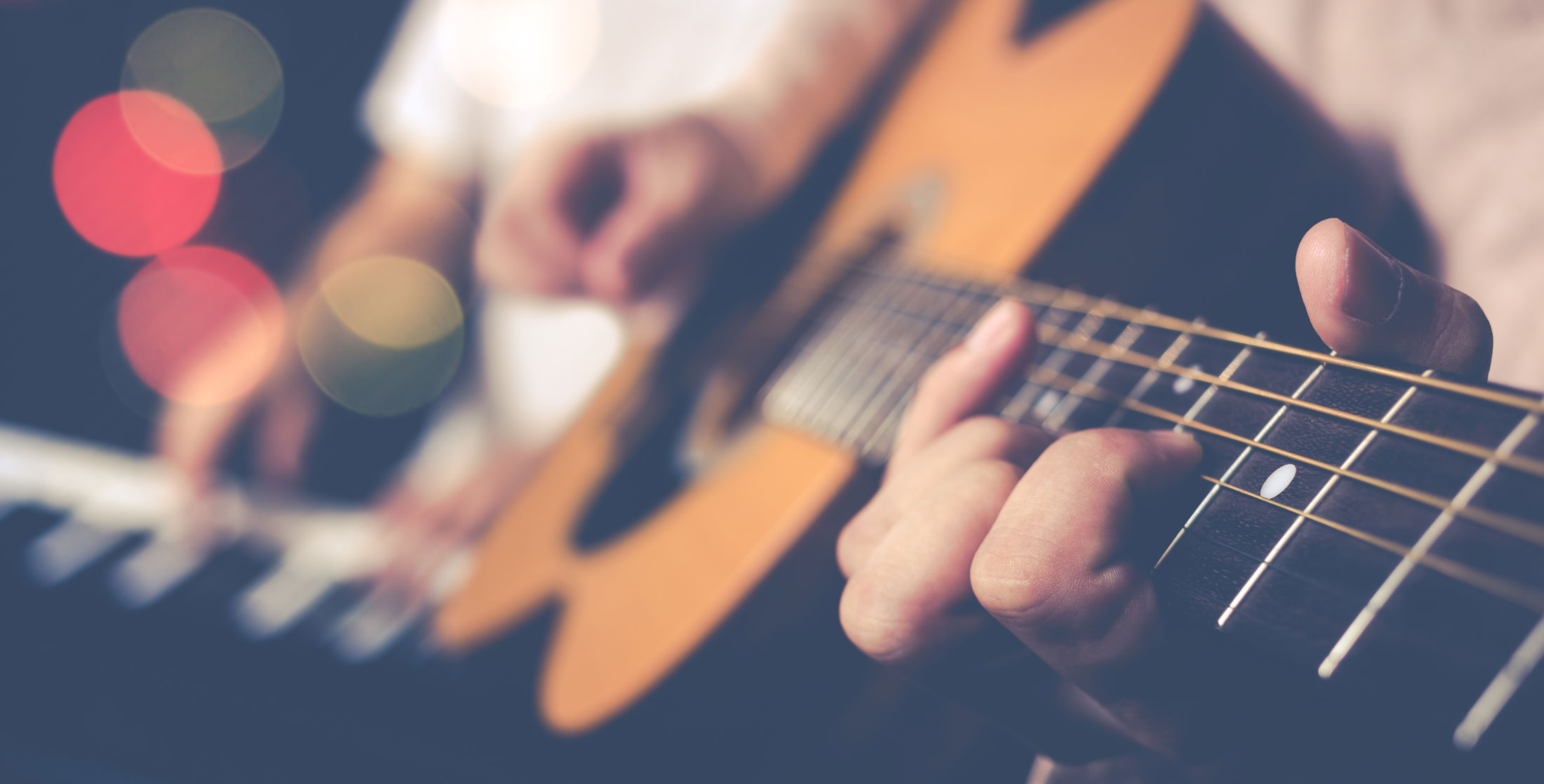 Close up of an acoustic guitar