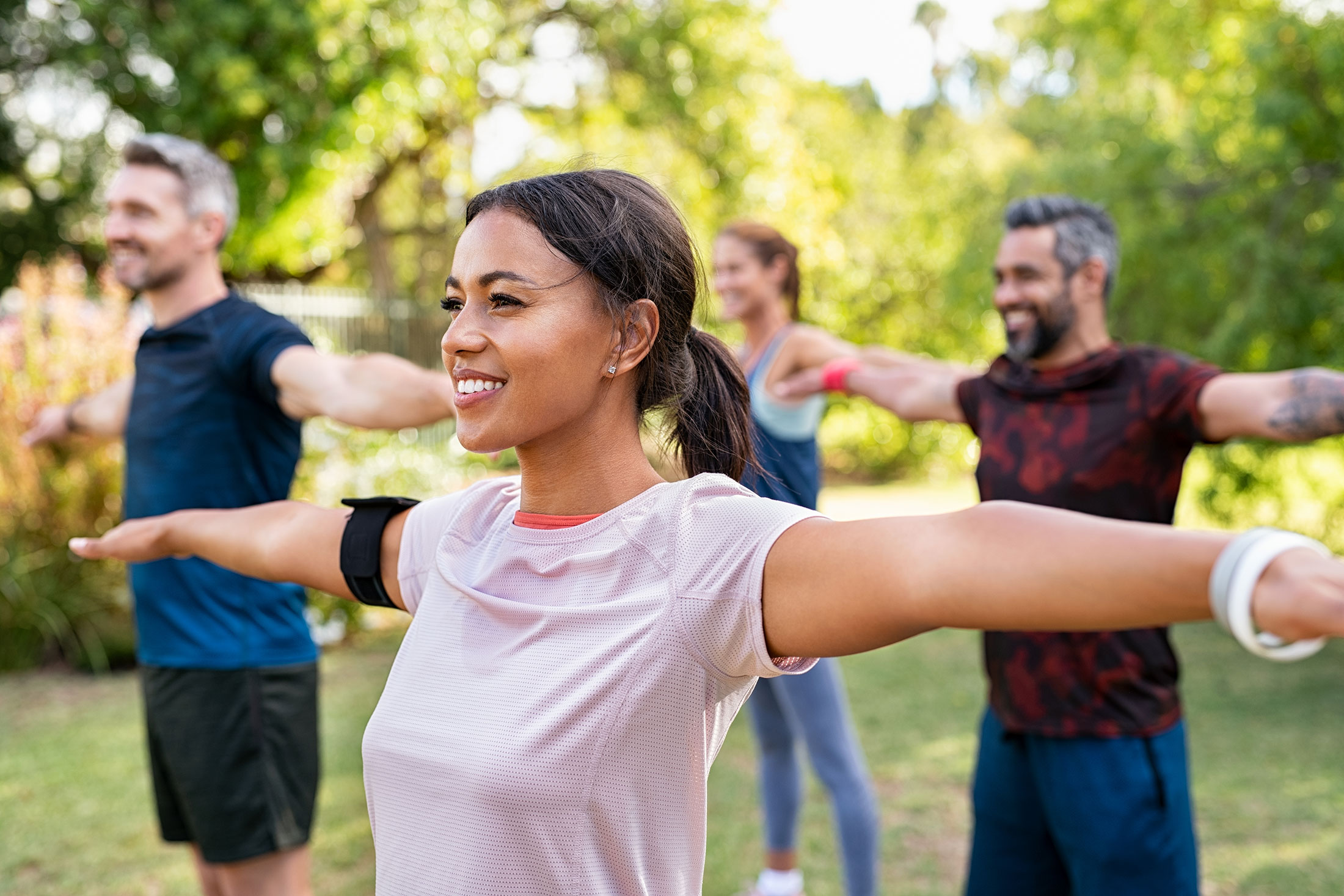 Outdoor group stretch class