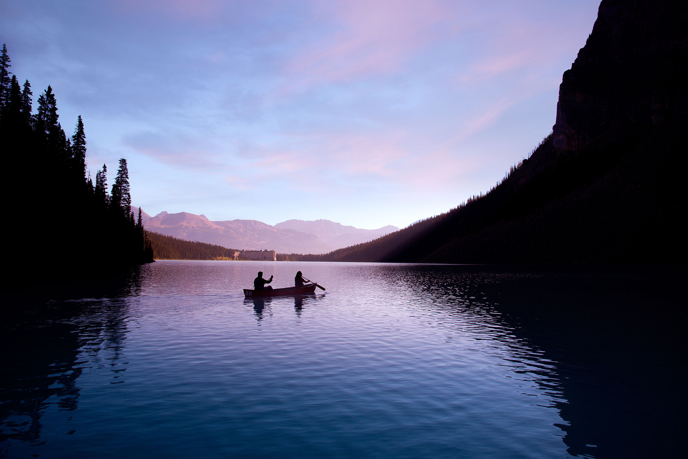 sunrise canoe on Lake Louise