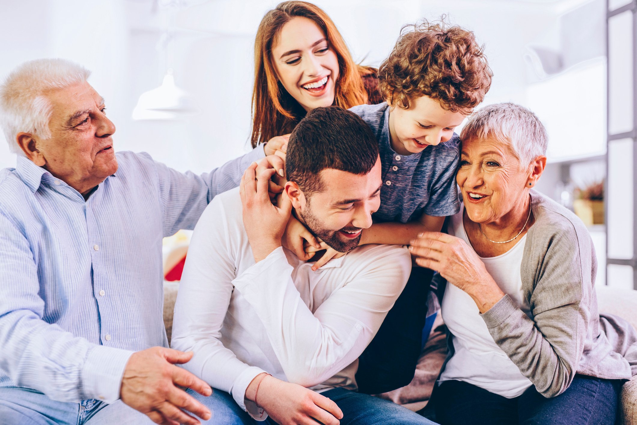 Multigenerational family laughing