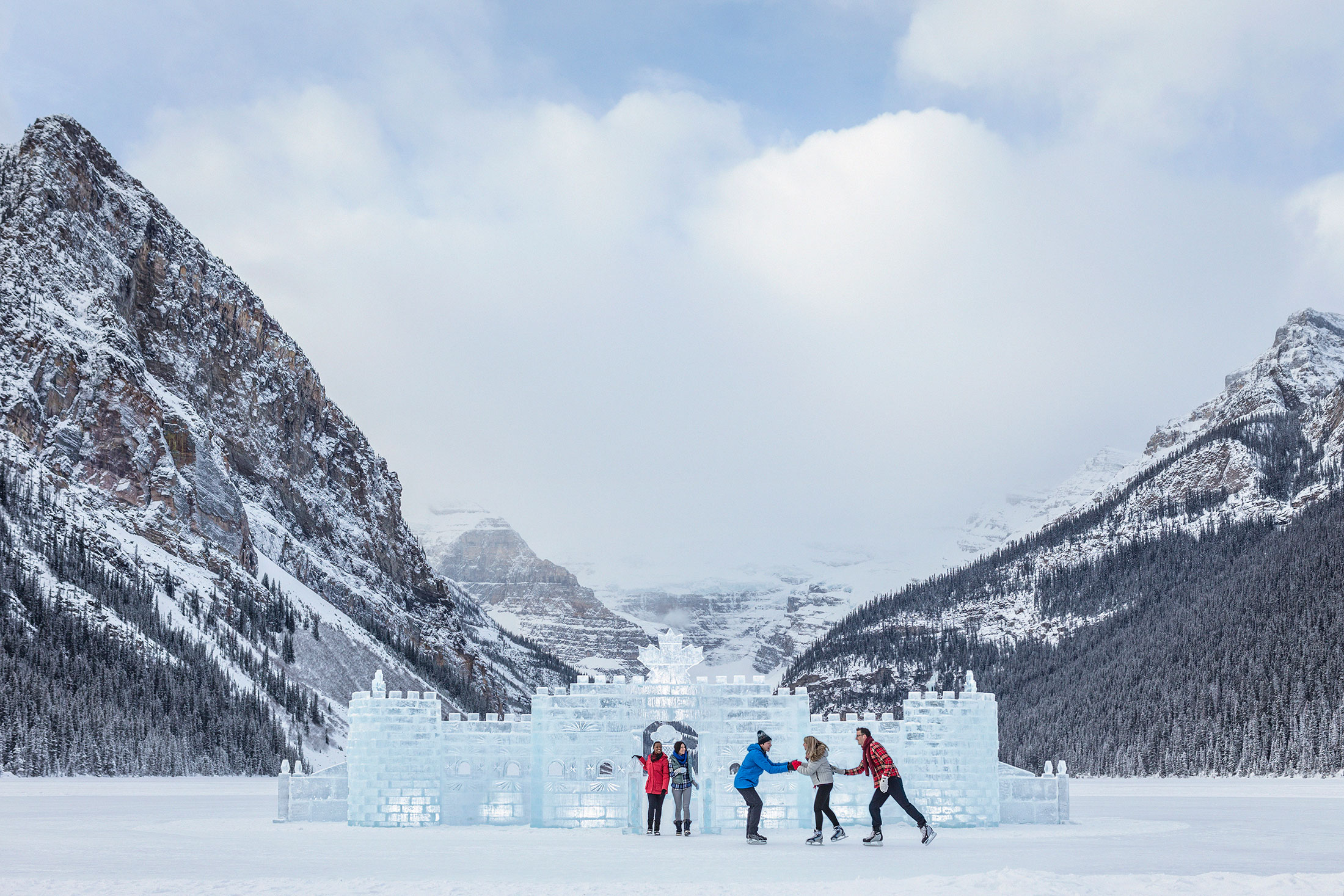 friends skating around ice castle